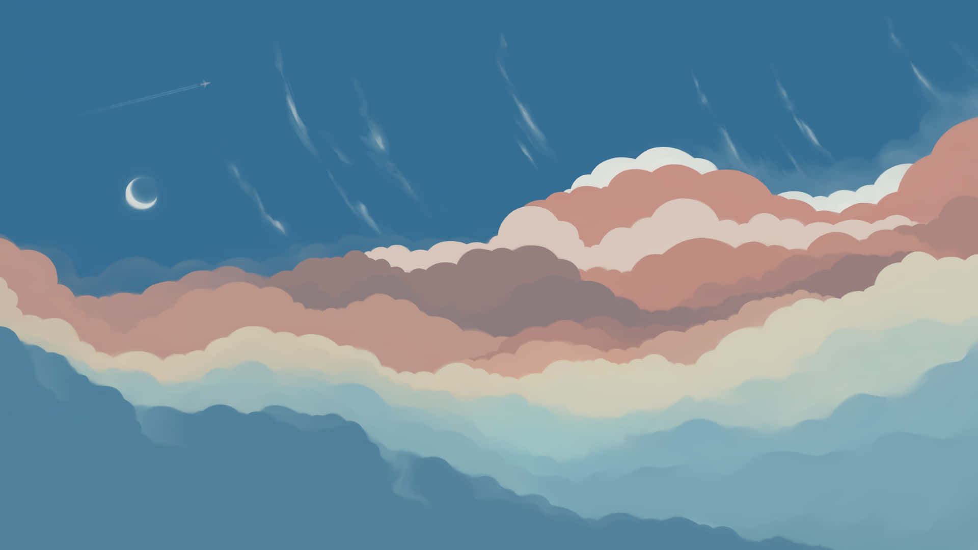 A Painting Of Clouds And A Moon Wallpaper