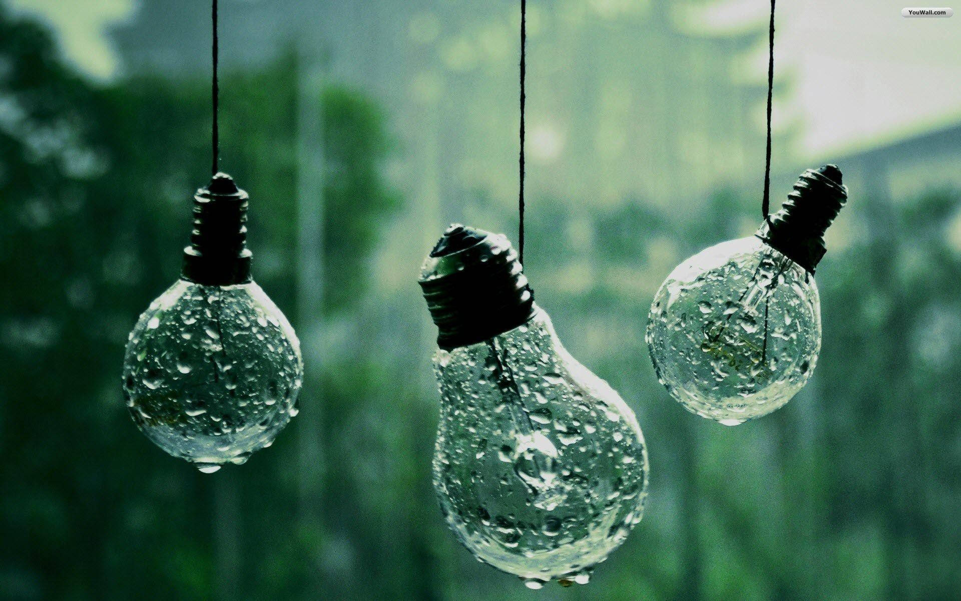 Wet light bulbs art work desktop wallpaper.