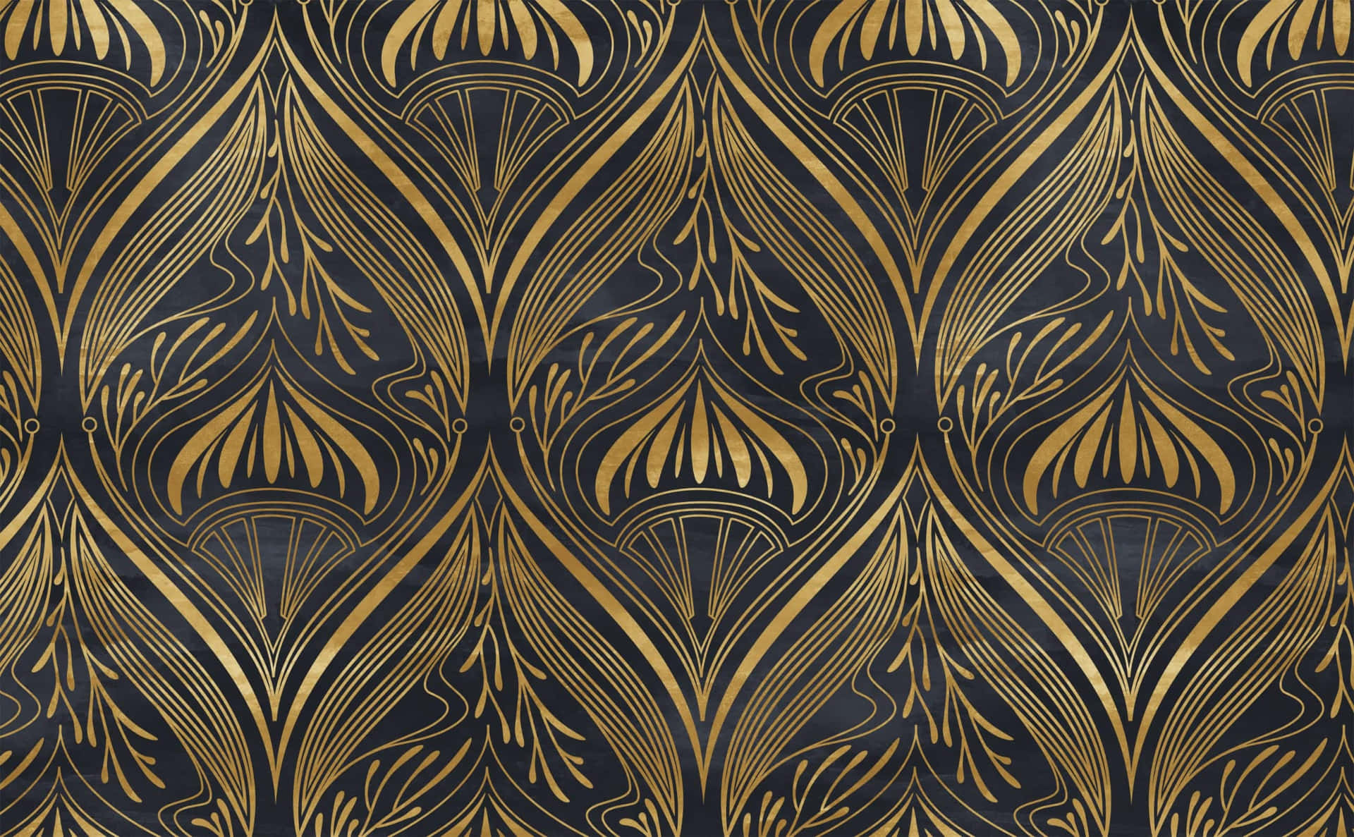 Einegoldene Und Schwarze Tapete Mit Einem Floralen Muster Wallpaper
