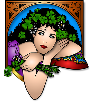 Art Nouveau Inspired Woman Illustration PNG