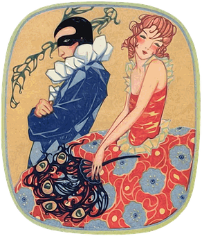 Art Nouveau Masquerade Couple PNG