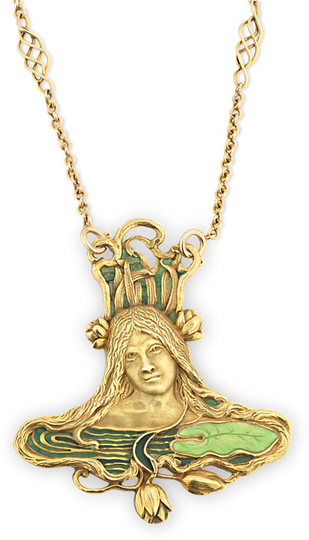 Art Nouveau Style Gold Pendant Necklace PNG