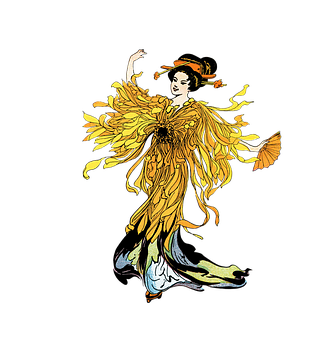 Art Nouveau Style Womanwith Sunflowers PNG