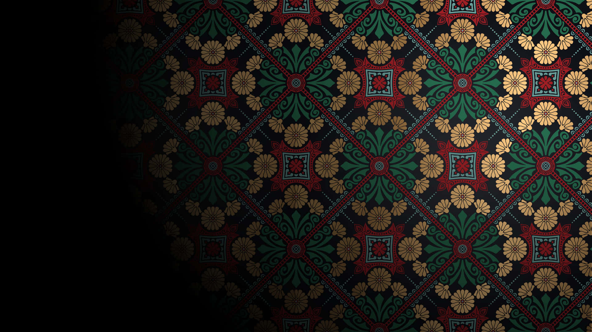 Wallpaper With A Black Background And Red And Green Designs Wallpaper