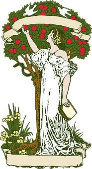 Art Nouveau Woman Tree Banner PNG