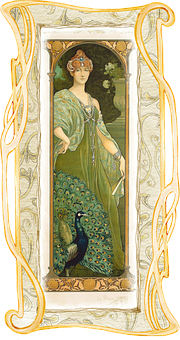 Art Nouveau Womanand Peacock PNG