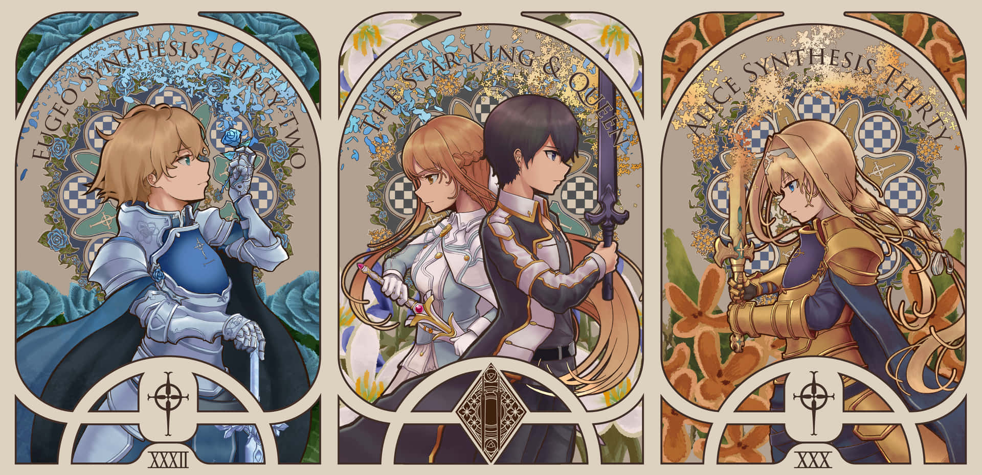 Fire anime-personer i rustning med sværd Wallpaper