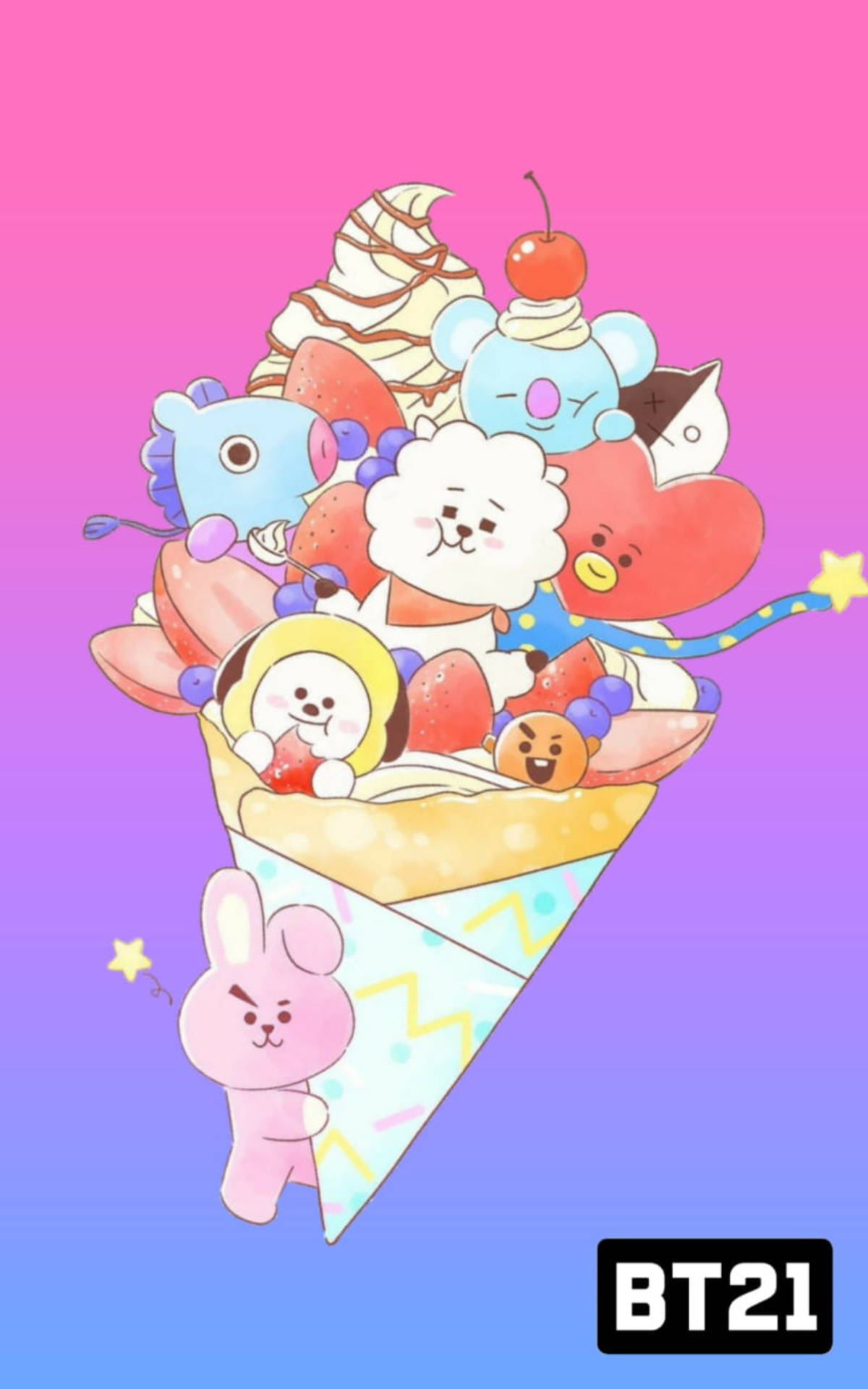 Arte Em Cone Bts Bt21 Papel de Parede