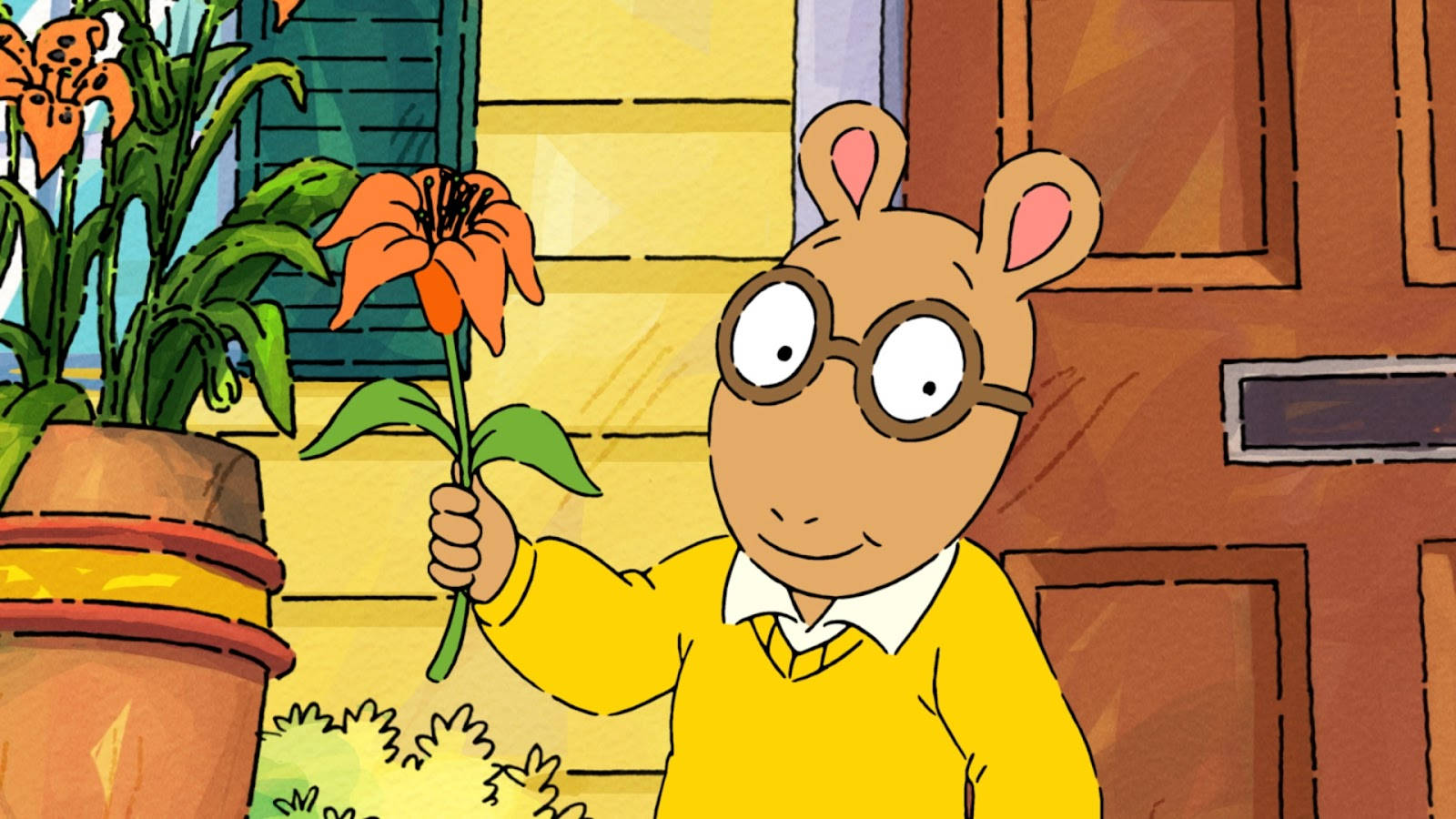 Arthur Read Holding Orange Flower Background