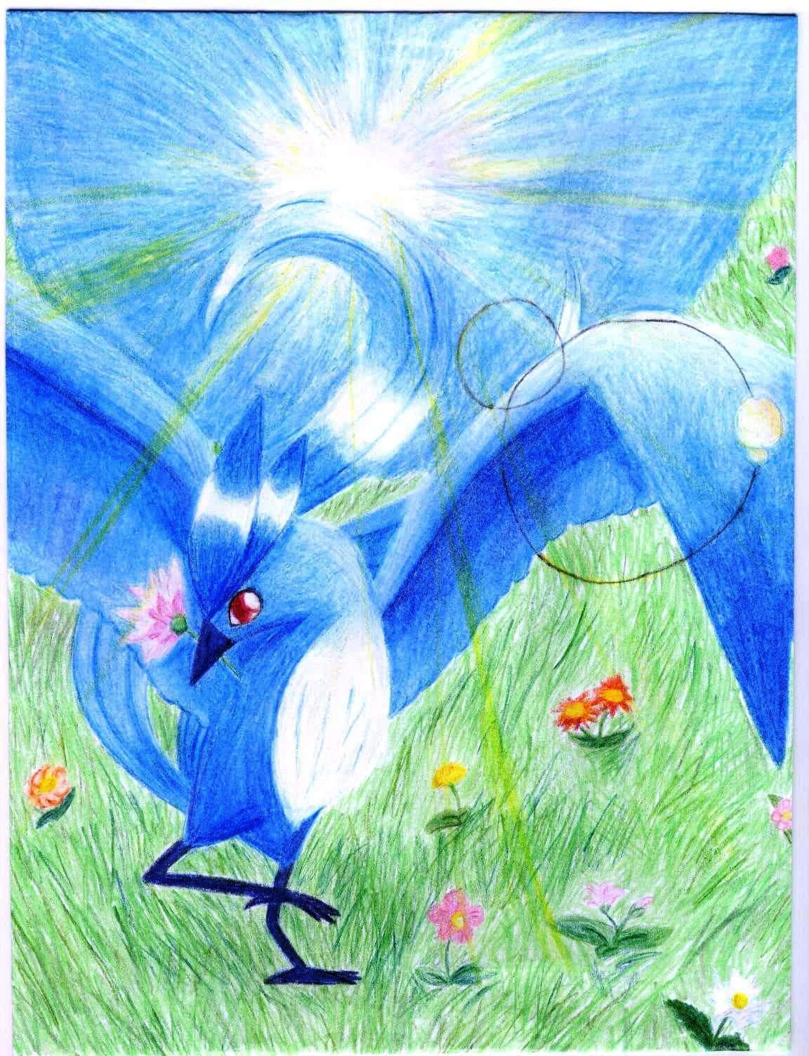 Articuno With Grass Drawing Wallpaper