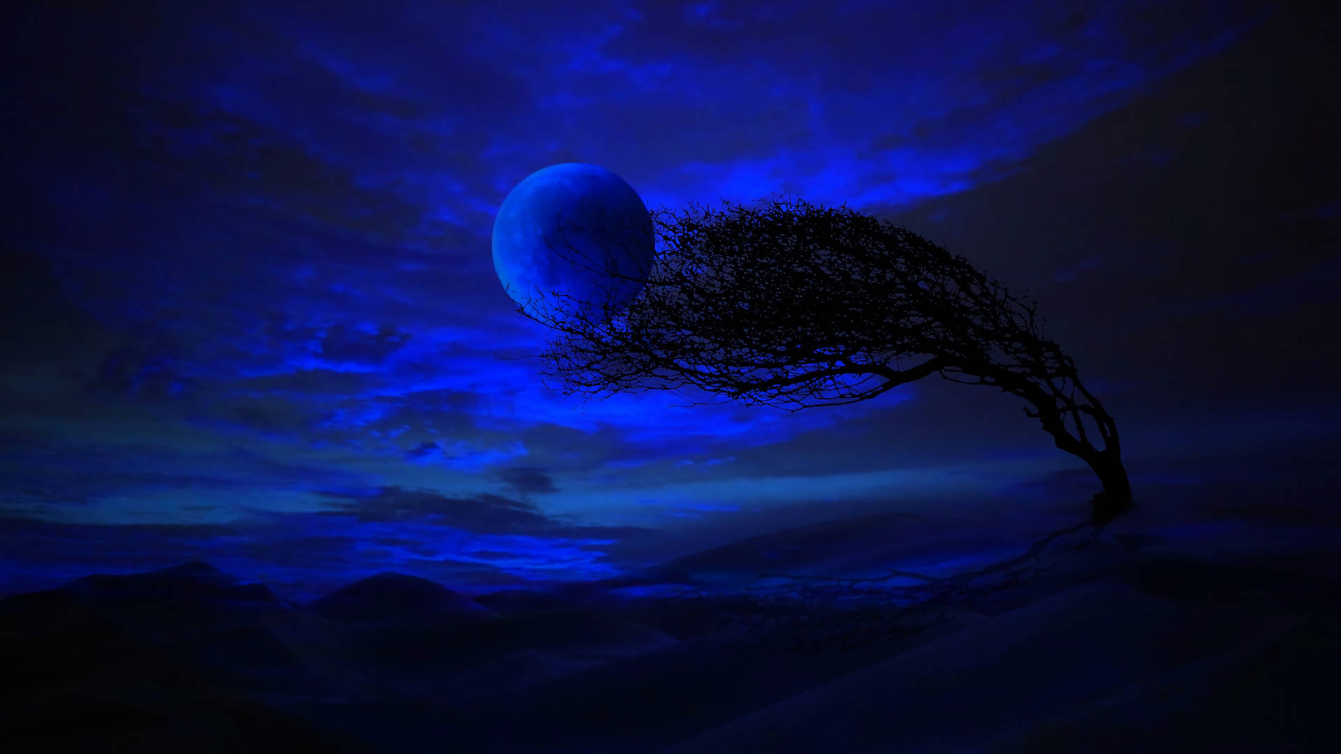 Kunstnerisk blå-tema HD Moons Brilliance Wallpaper