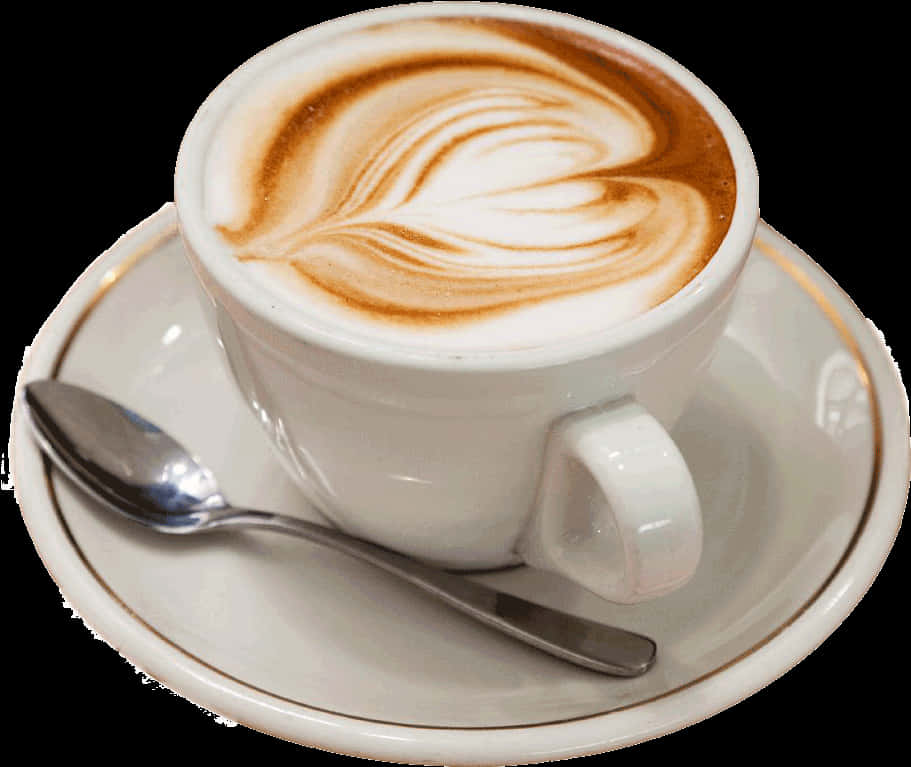 Artistic Cappuccinowith Heart Latte Art PNG