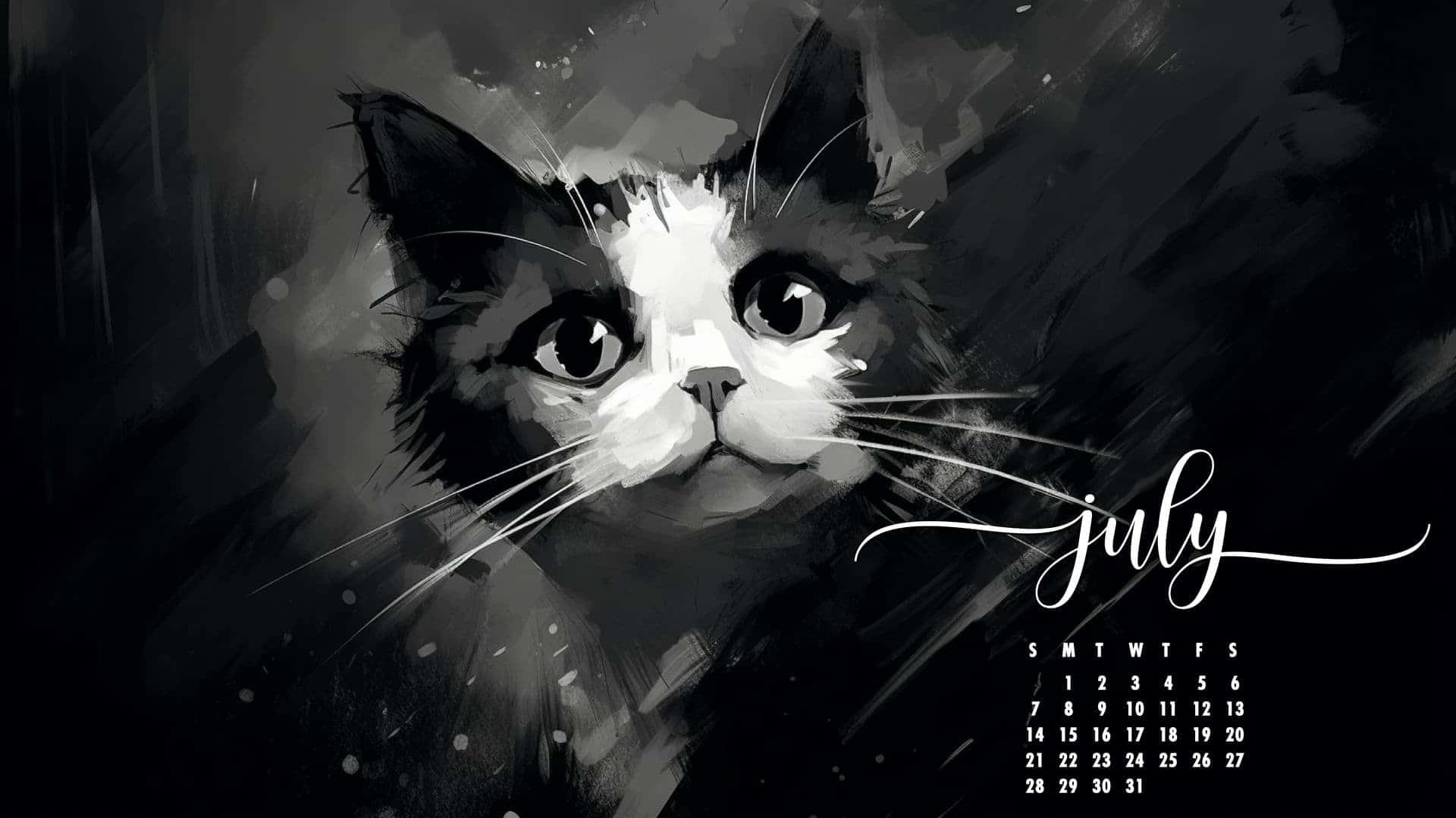Artistic Cat July Calendar Wallpaper Wallpaper