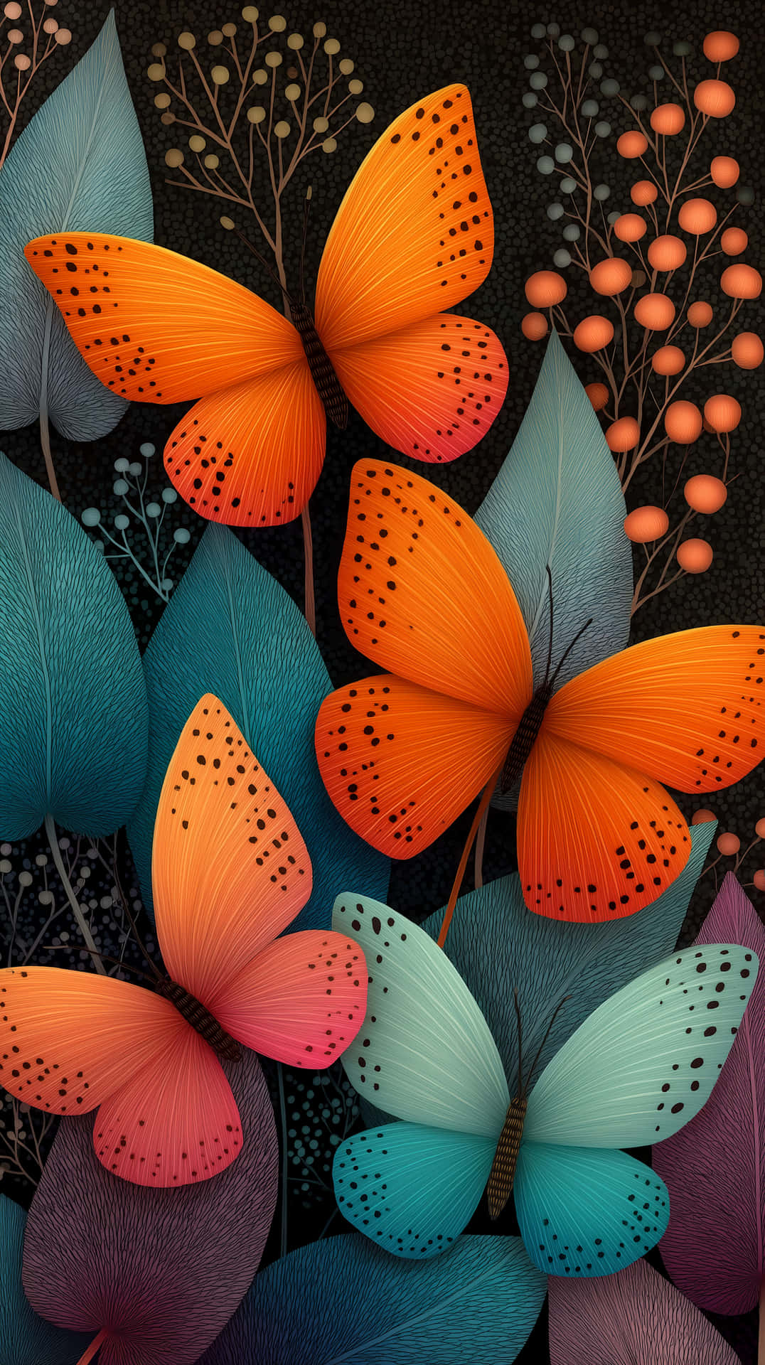 Artistic Doodle Butterflies And Foliage Composition Wallpaper