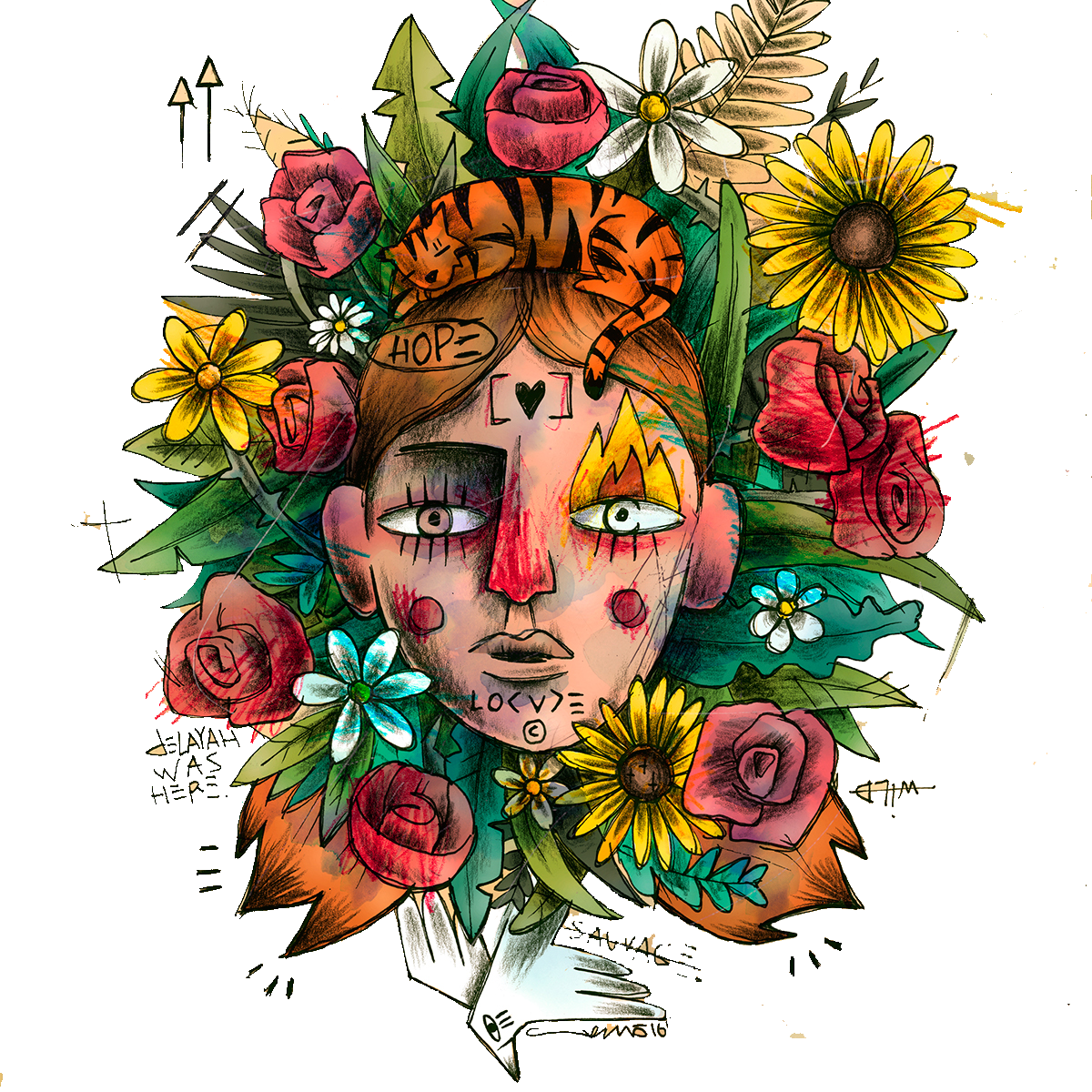 Artistic_ Floral_ Face_ Illustration PNG
