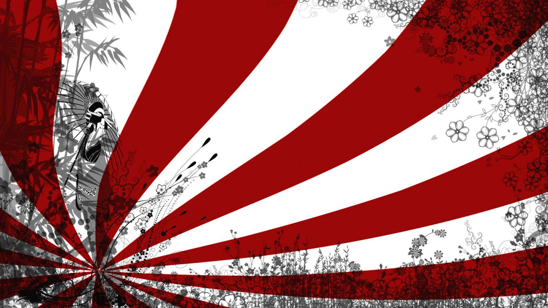 Pôsterartístico Floral Da Bandeira Do Japão. Papel de Parede