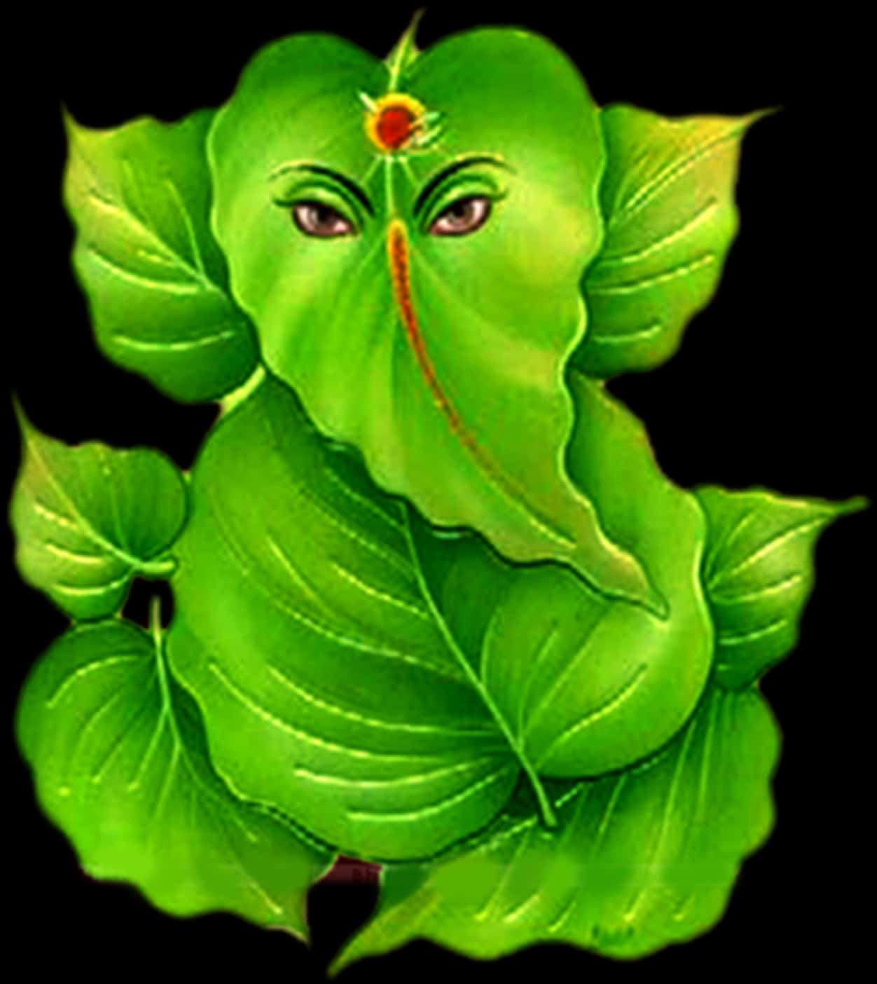 Artistic Ganesha Leaf Design PNG