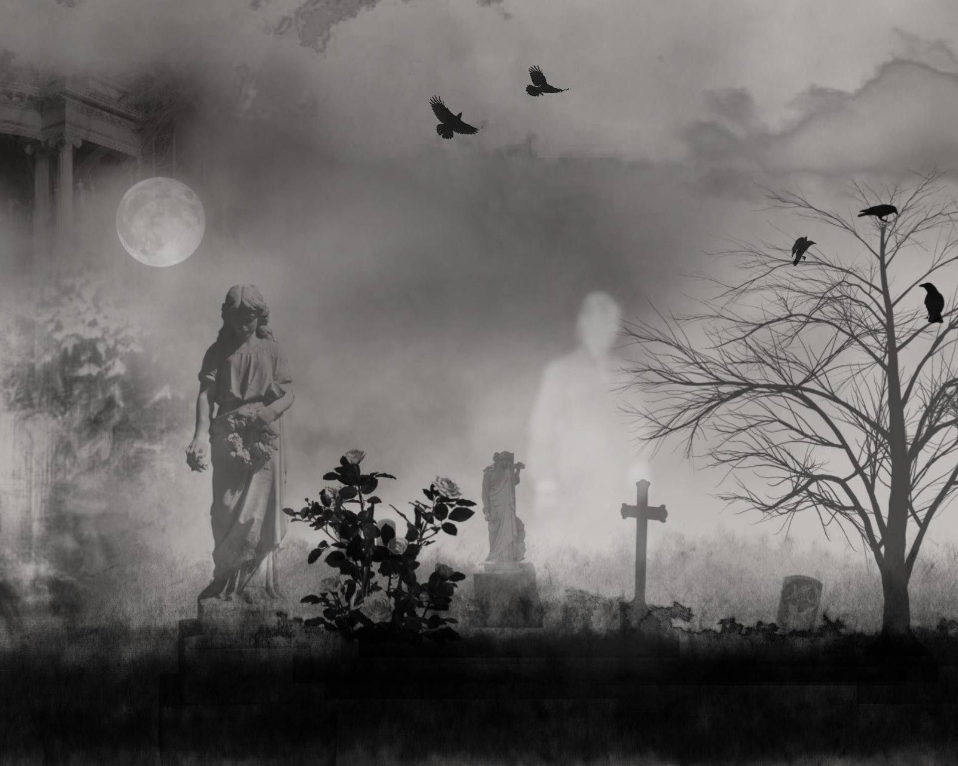 Artistic Ghostly Graveyard Wallpaper