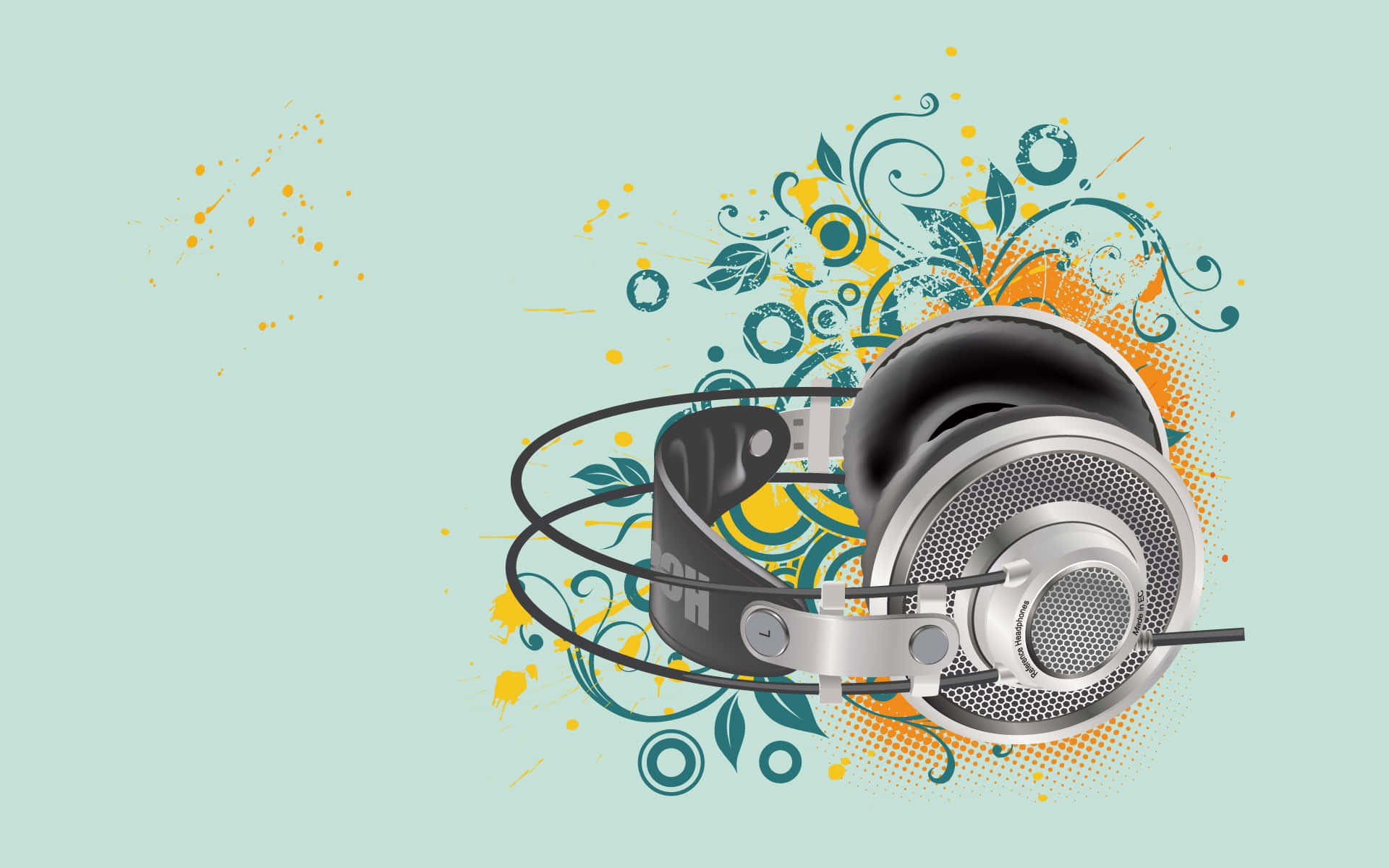 Artistic Headphones Floral Design Wallpaper