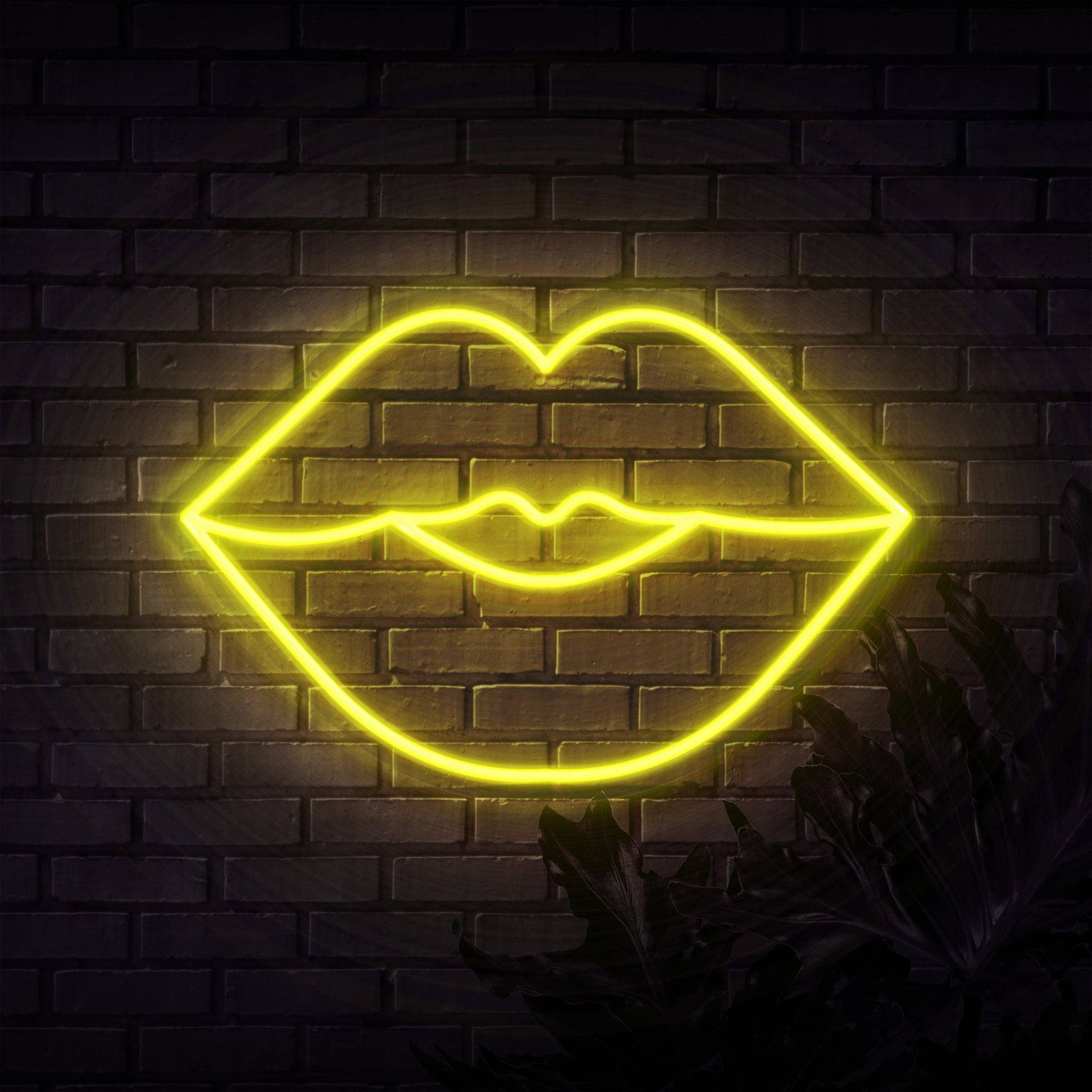 Artistic Neon Yellow Lip Led Light Wallpaper
