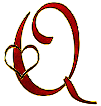 Artistic Redand Gold Letter Qwith Heart PNG