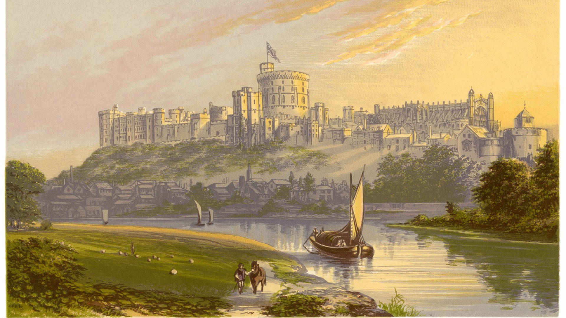 Konstnärligtolkning Av Solnedgången Vid Windsor Castle. Wallpaper