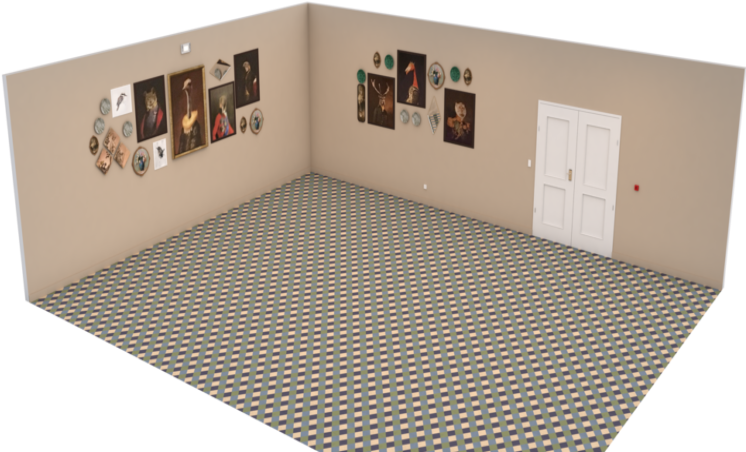 Artistic Room Checkerboard Floor White Door PNG