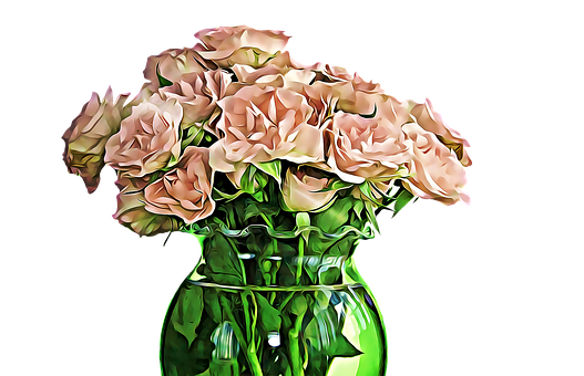 Artistic Rosesin Green Vase PNG