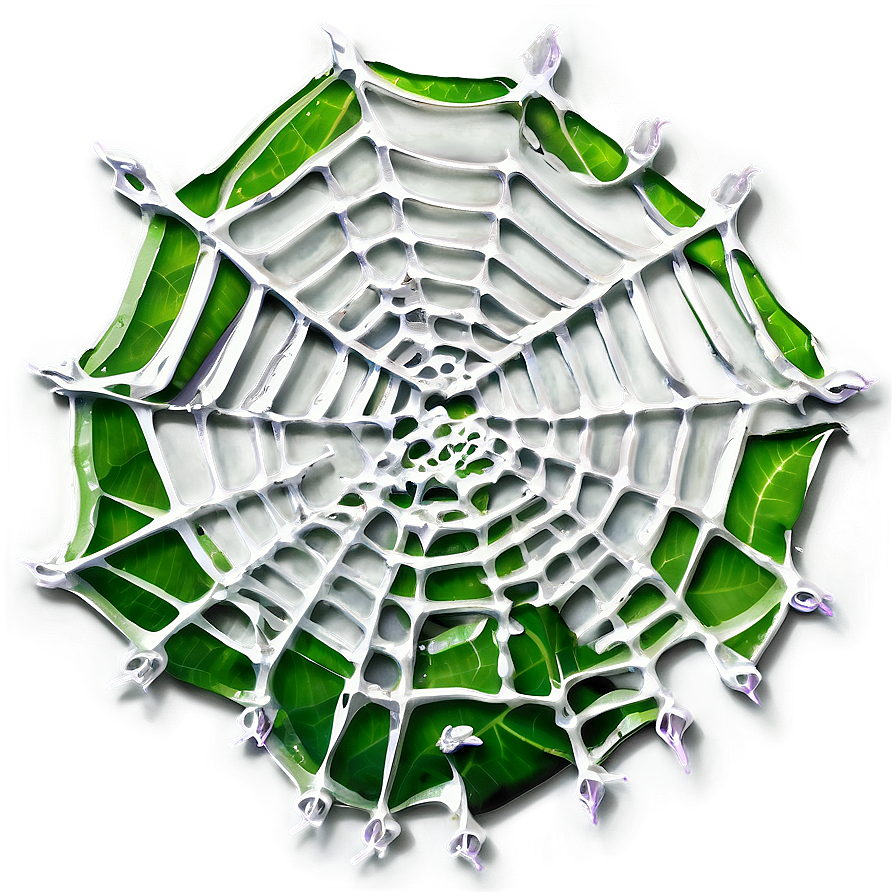 Artistic Spider Web Green Leaves Background PNG