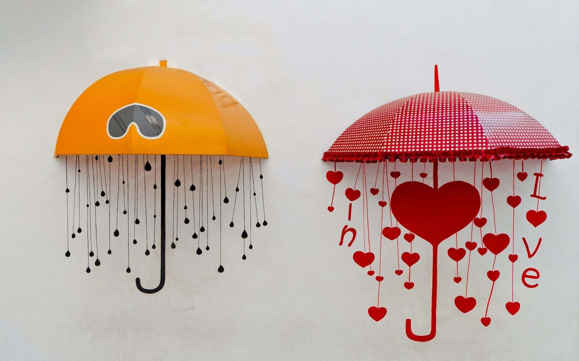 Artistic Umbrellas Love Rain Wall Installation Wallpaper