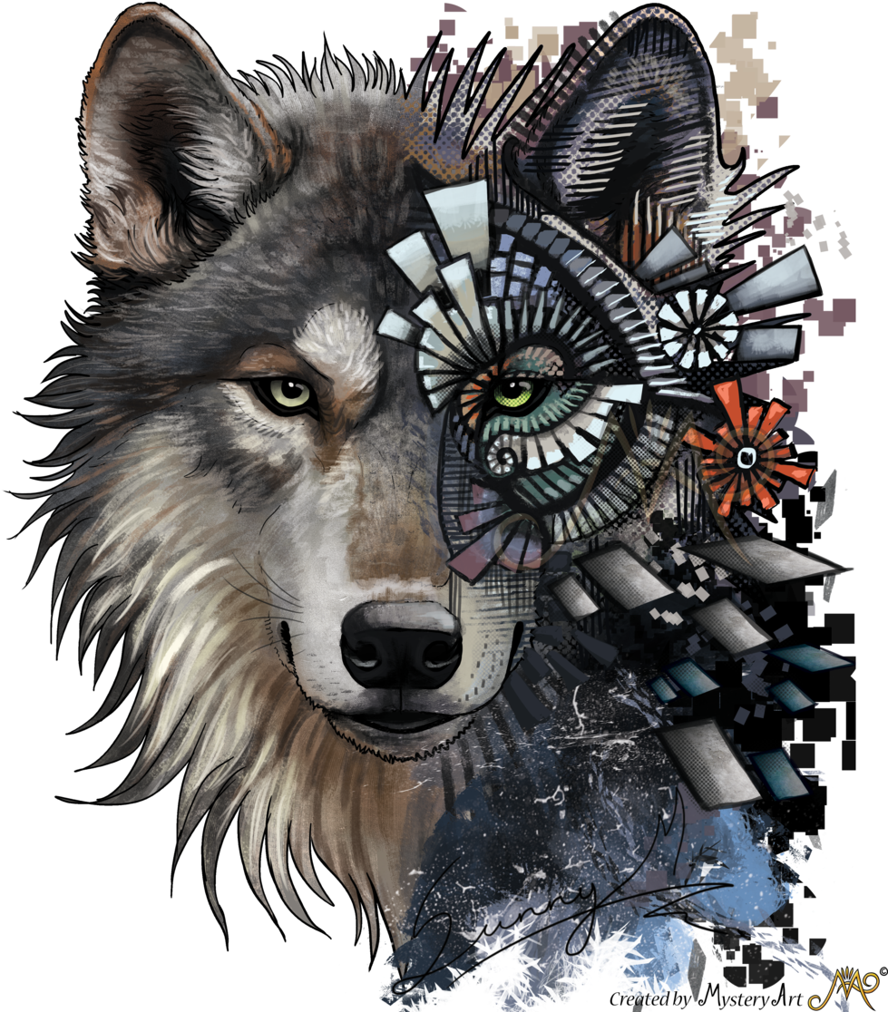 Artistic Wolf Geometric Collage PNG