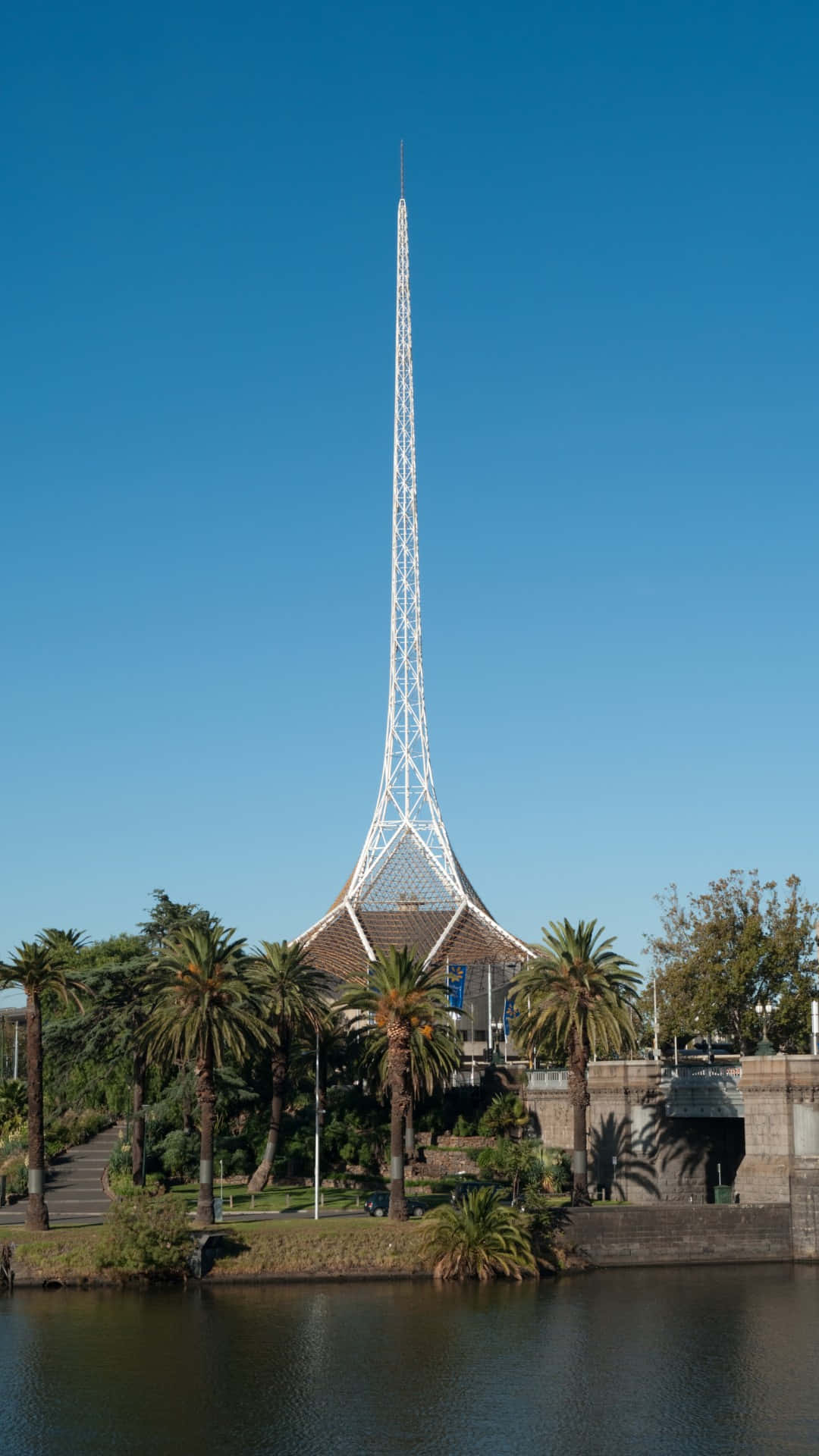 Arts Centre Melbourne Spire Over Yarra River Wallpaper