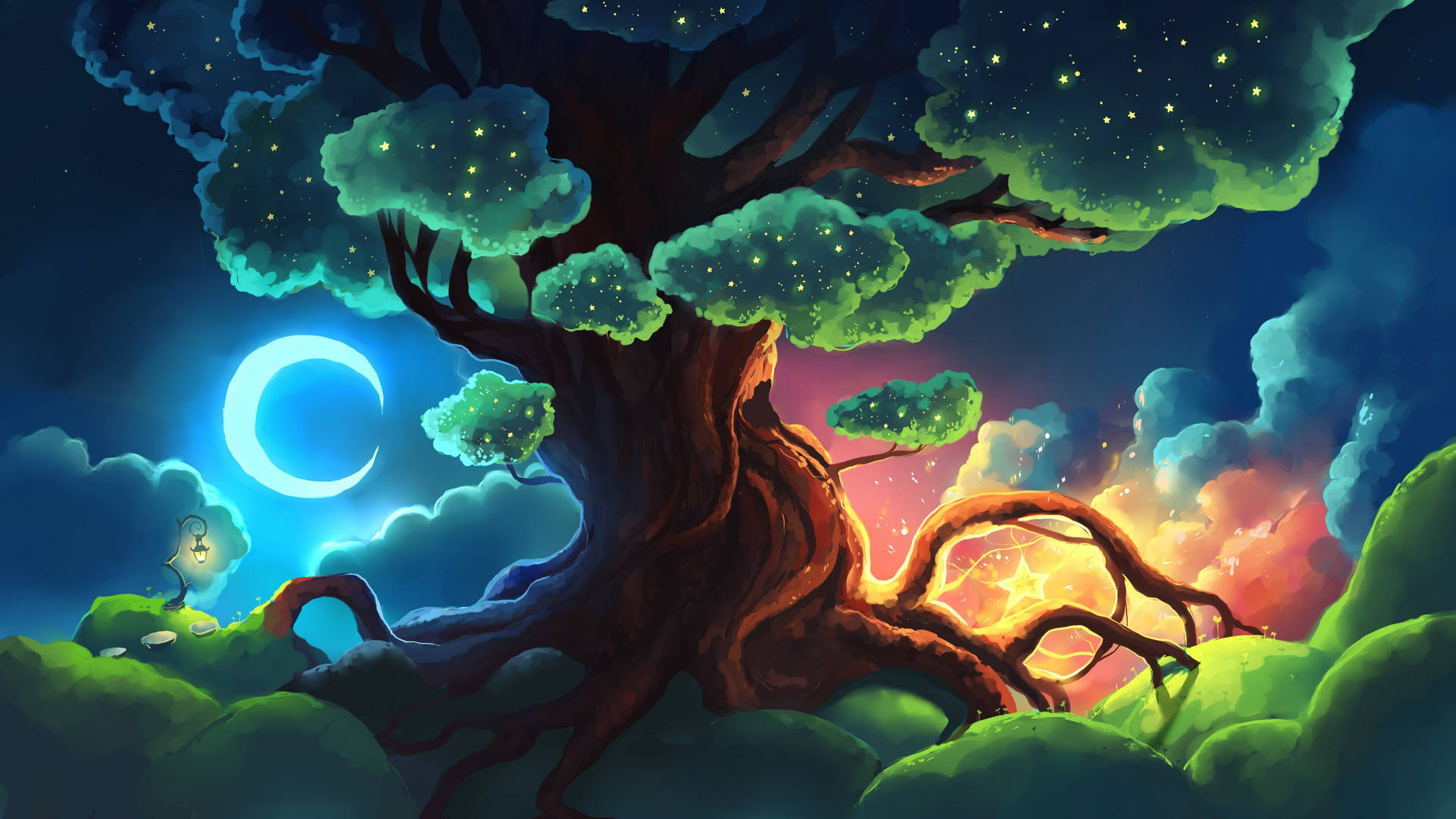 Artsy Graphic Moonlight 4k With Tree Wallpaper