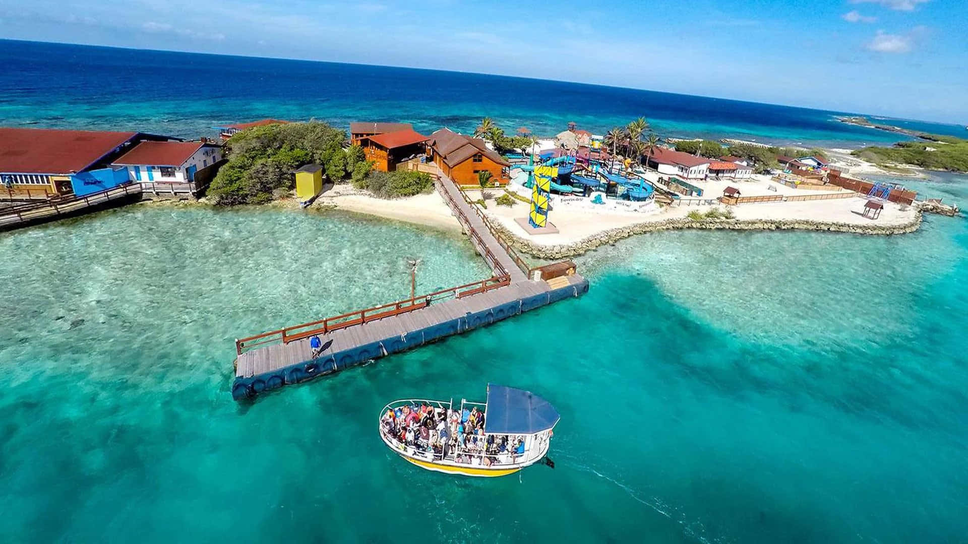 A breathtaking view of the Aruba coastline with crystal clear waters and a pristine beach