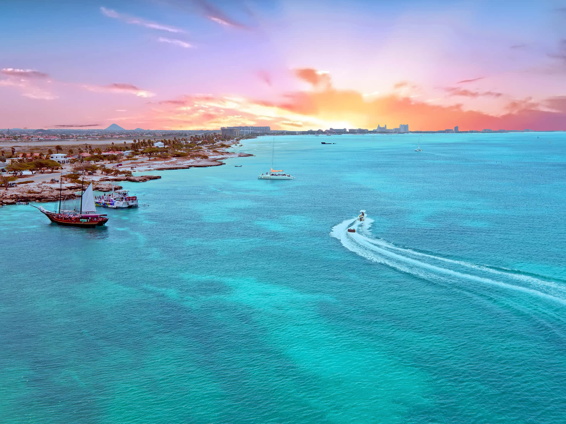 Stupendotramonto Sulla Spiaggia Di Aruba