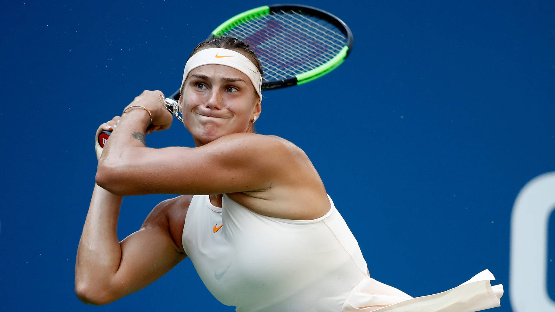Aryna Sabalenka in Action - Tennis Power Shot Wallpaper