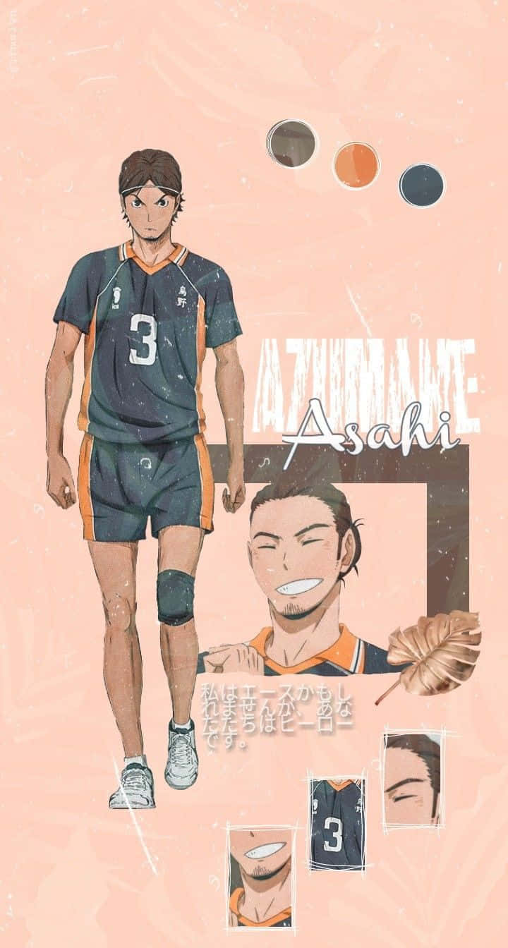 Asahi Azumane striking a pose on the volleyball court Wallpaper