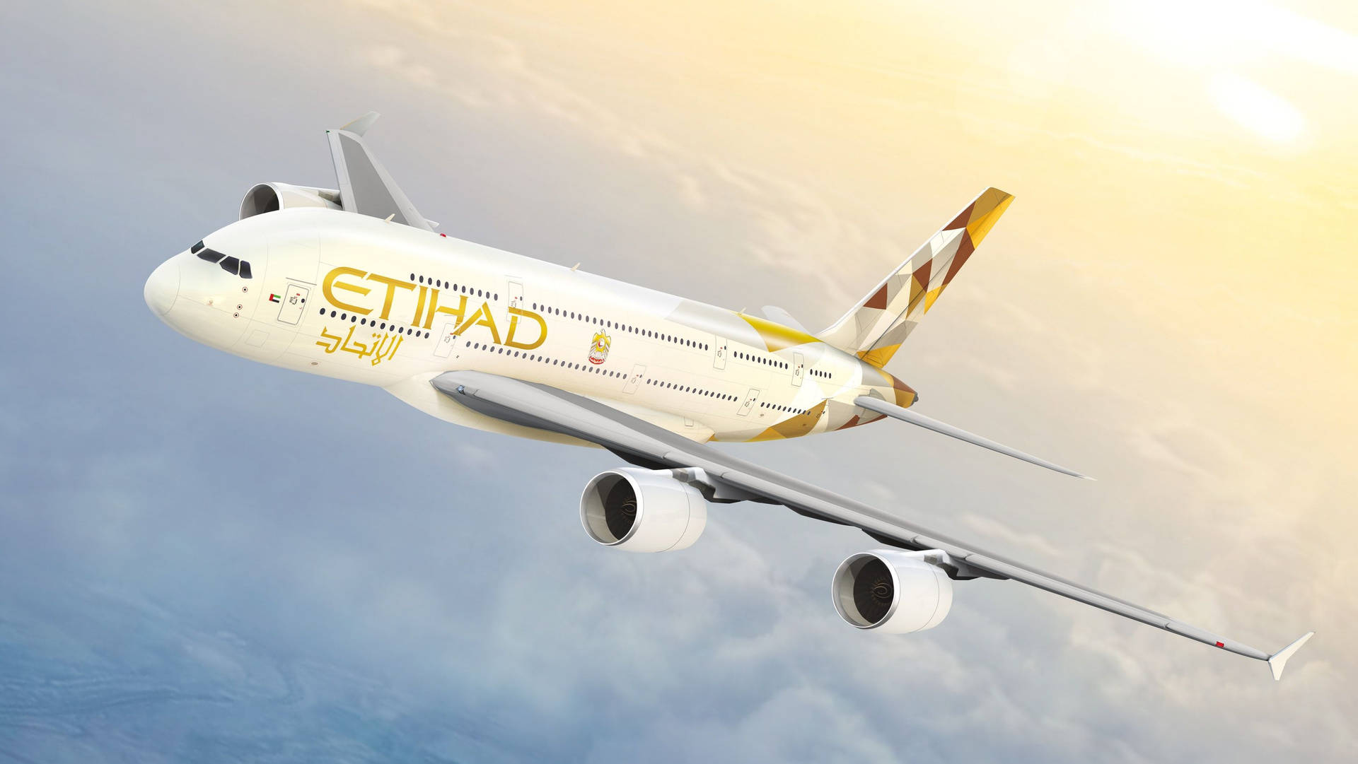 Ascending Etihad Airplane In Sunrise Wallpaper