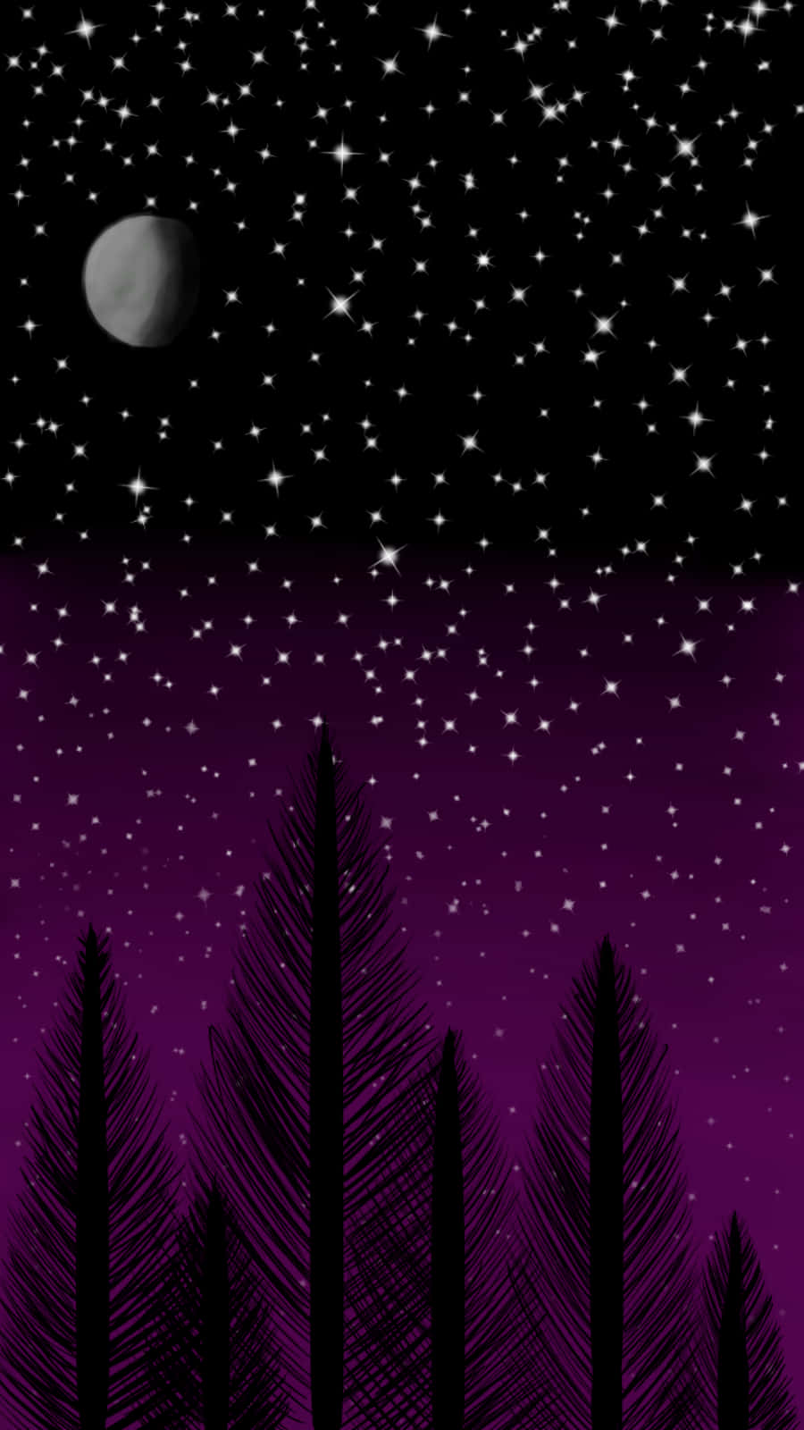 Asocialnatthimmel Med Trädhorisont - Asexual Night Sky With Tree Silhouette Wallpaper