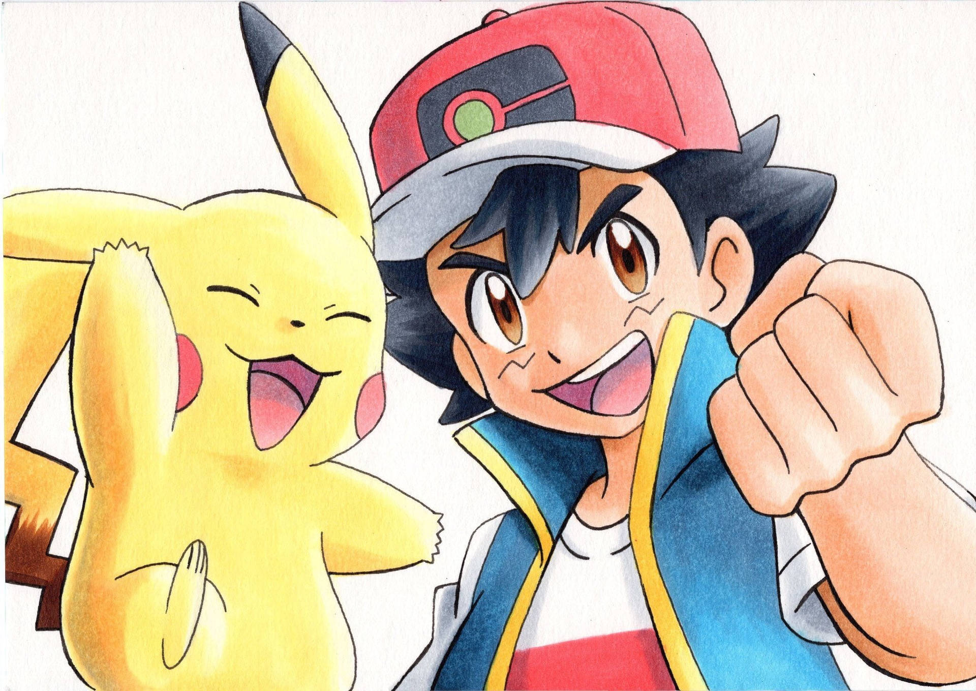 Ash And Pikachu Hd Graphic In Fist Pose Wallpaper