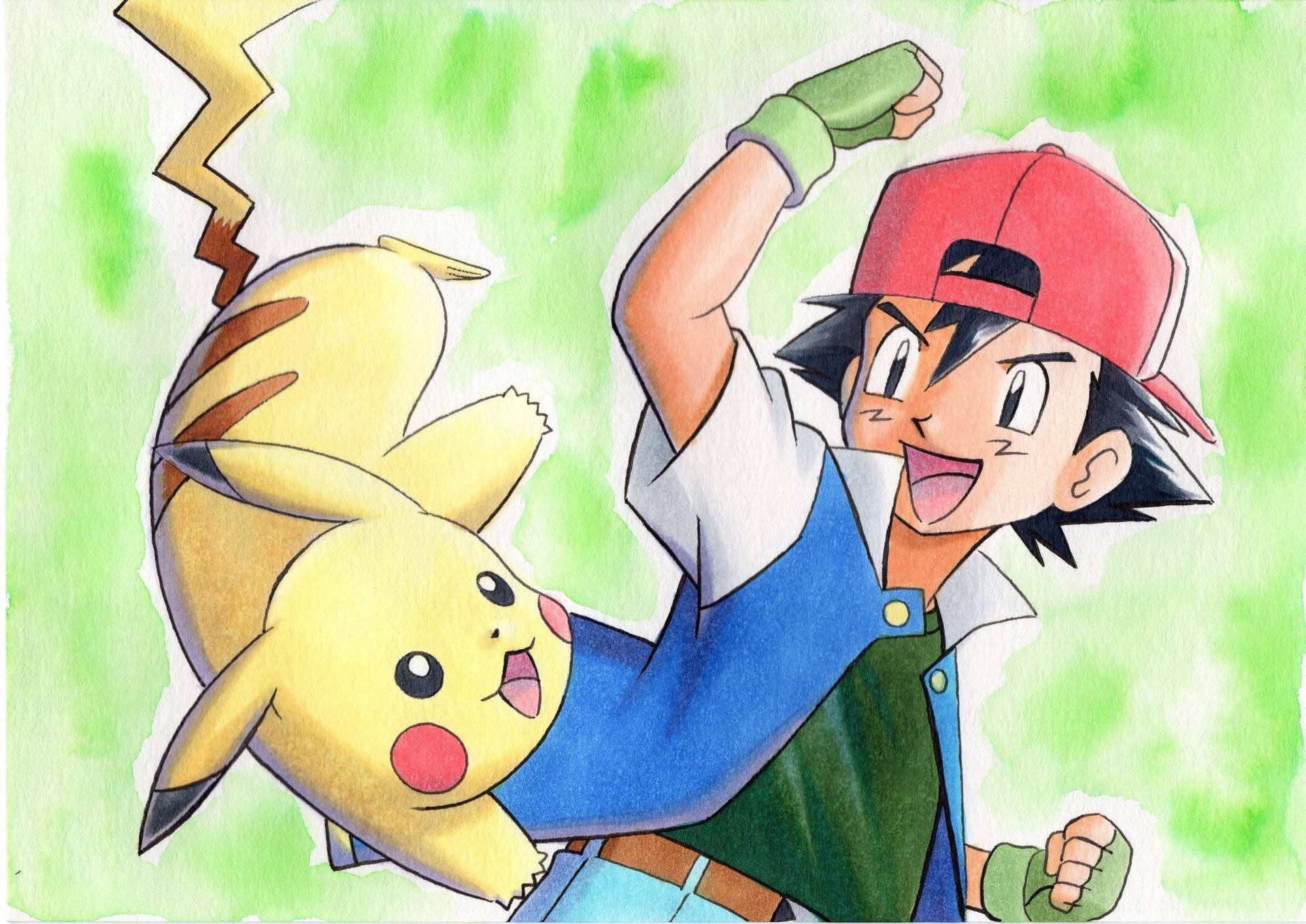 Ash And Pikachu Hd Graphic With Raised Fist Wallpaper