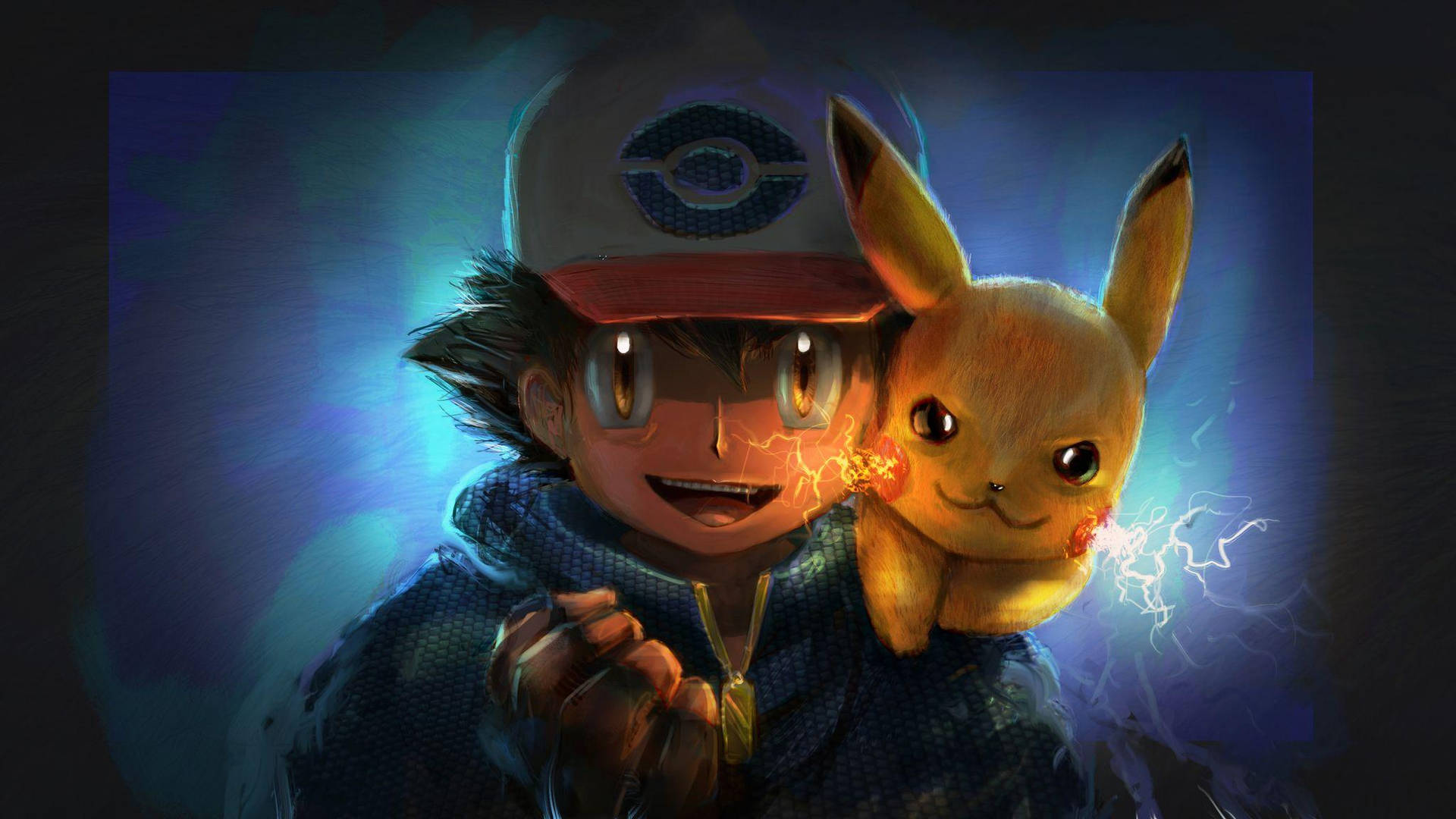 Ash And Pikachu Hd In Blue Gradient Wallpaper