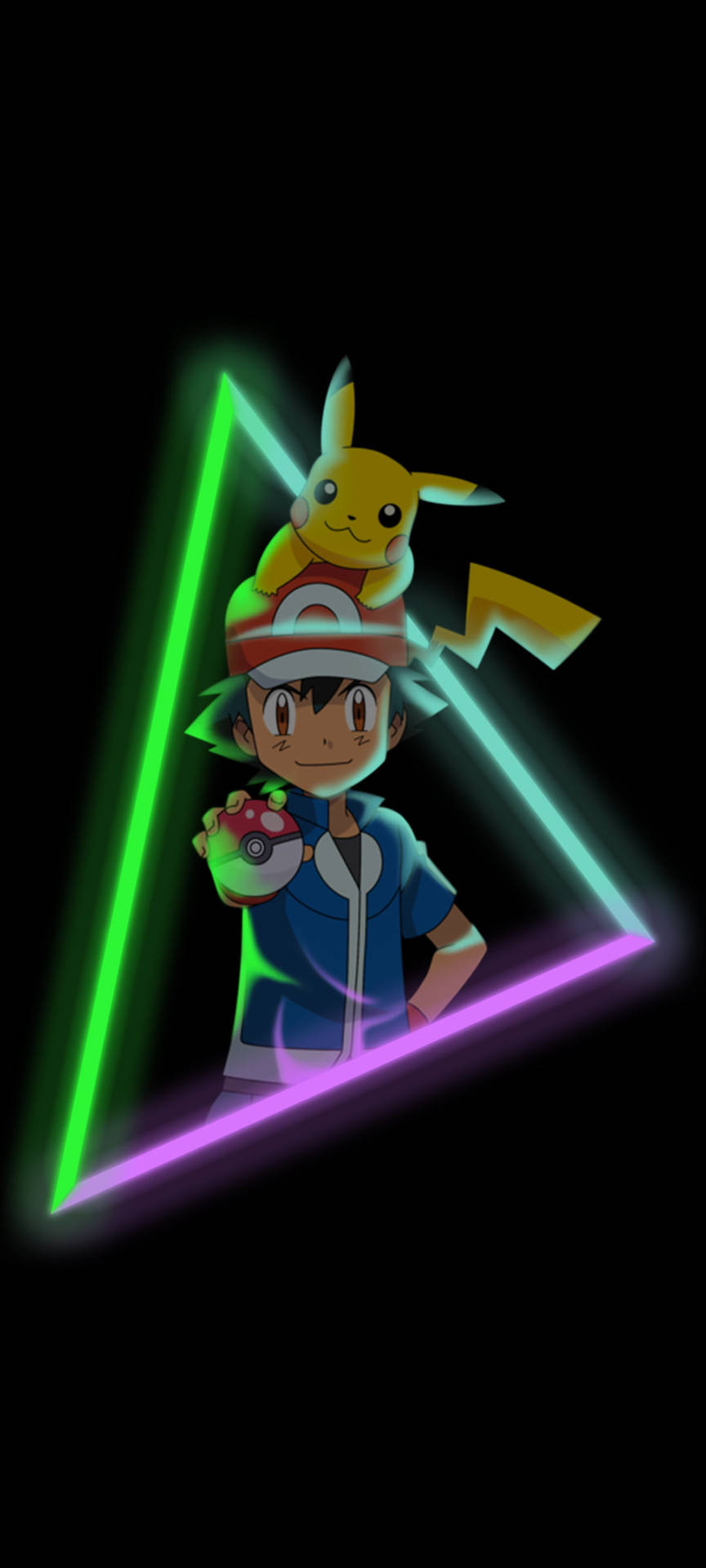 Ash And Pikachu Hd With Neon Triangle Wallpaper