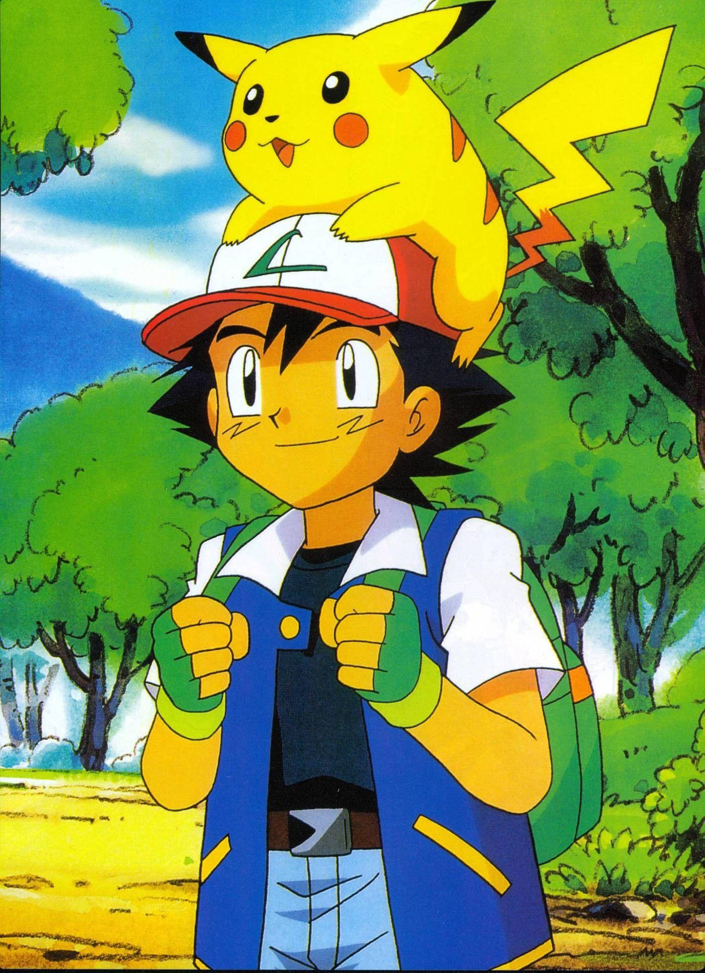 Ash And Pikachu Hd With Trees Wallpaper