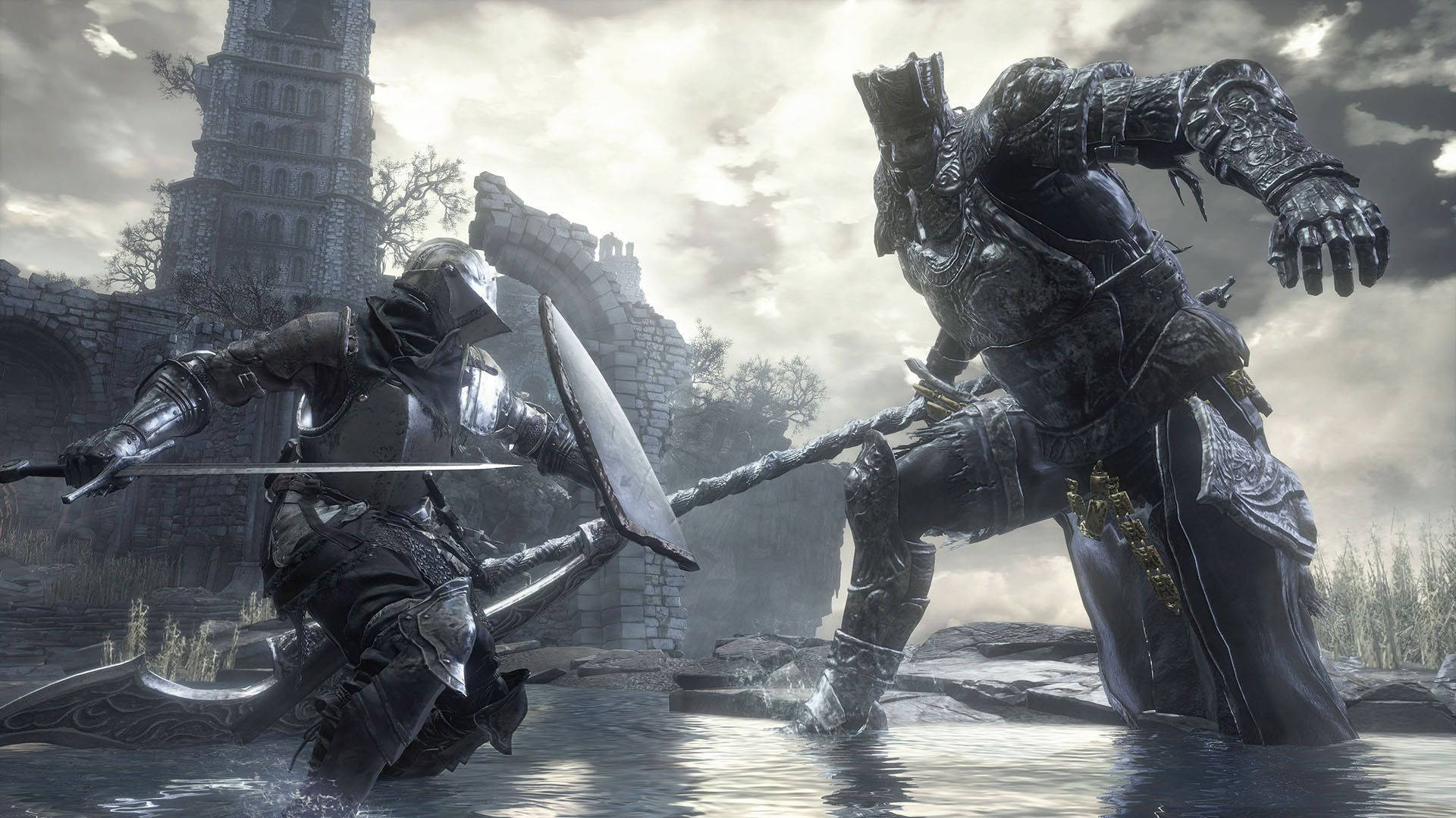 "The Ashen One takes on Iudex Gundyr in a battle for Souls in Dark Souls 3" Wallpaper