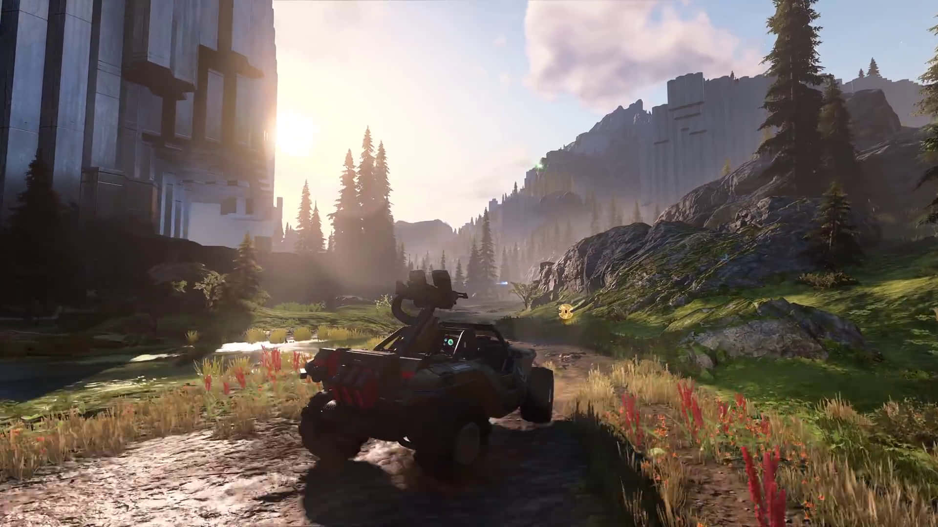 A Screenshot Of A Game With A Quad Bike And A Mountain