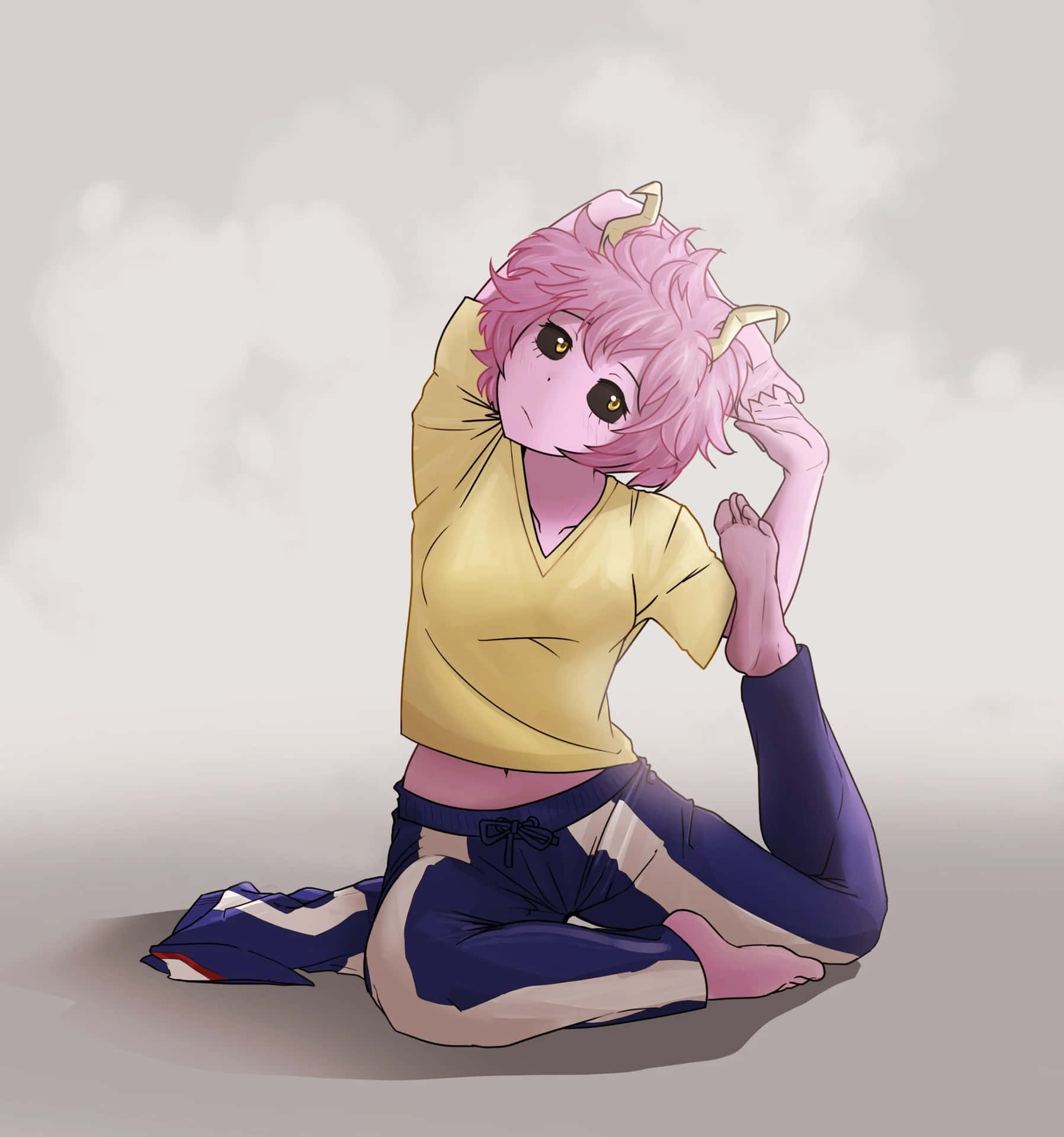 A Girl With Pink Hair Is Sitting On The Ground Wallpaper