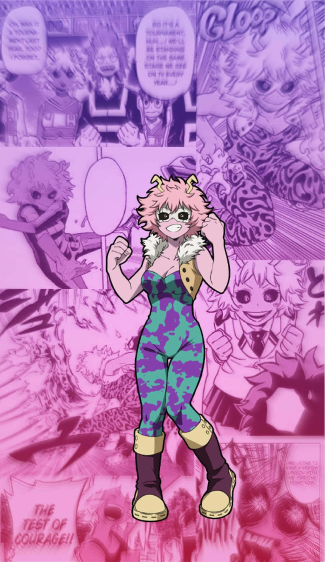 Personaggiodi My Hero Academia Mina Ashido Con Silhouette Rosa Nel Manga. Sfondo