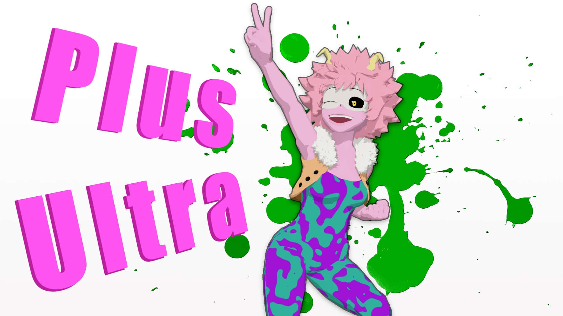 Plus Ultra - A Cartoon Character With Pink Hair And A Pink Splatter Wallpaper