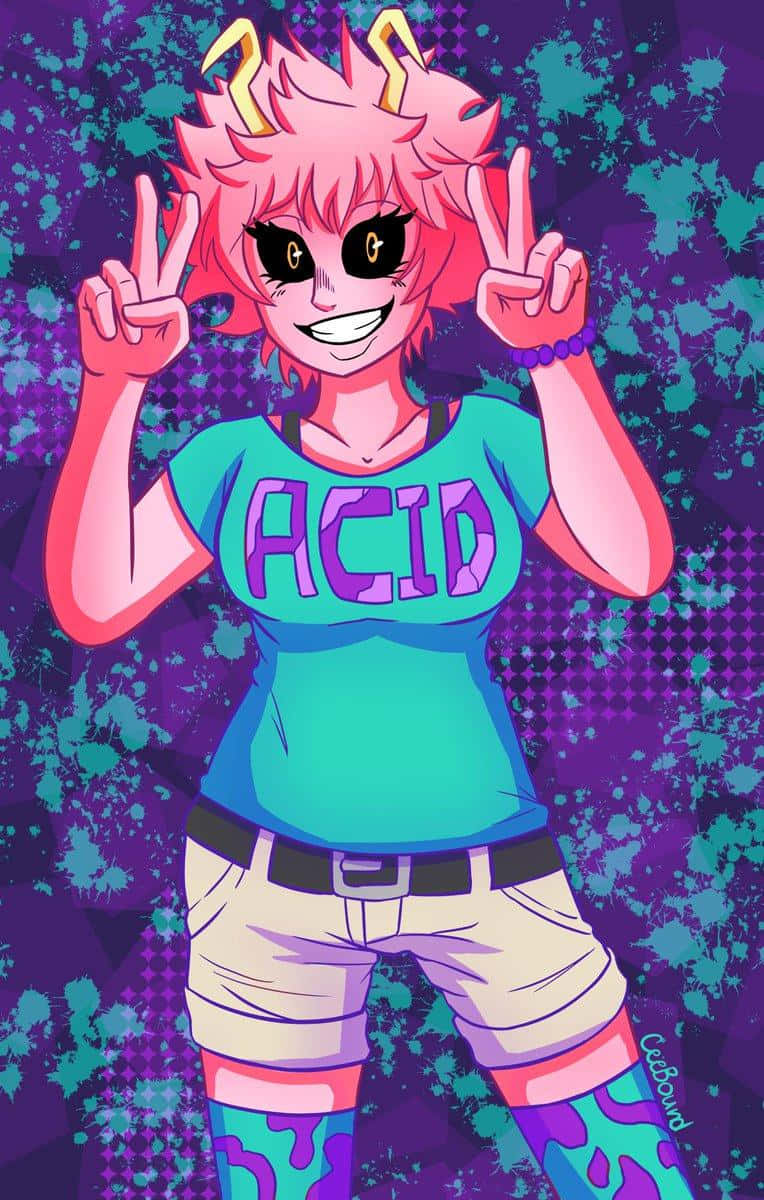 A Girl With Pink Hair And Pink Shirt Is Holding A Peace Sign Wallpaper